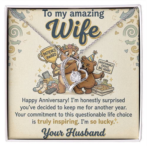 To My Wife Necklace From Husband - Funny Anniversary Gift for Her, Humorous Jewelry Gift from Hubby Love Knot Necklace-LKN44773