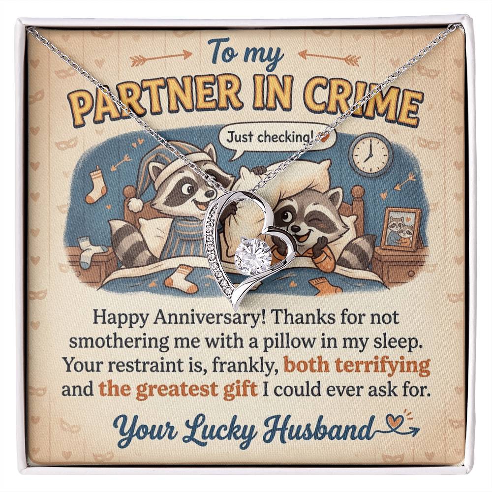 To My Partner In Crime Necklace From Husband, Funny Anniversary Gift for Wife, Romantic Husband to Wife Gift, Love Knot Necklace-LKN62891