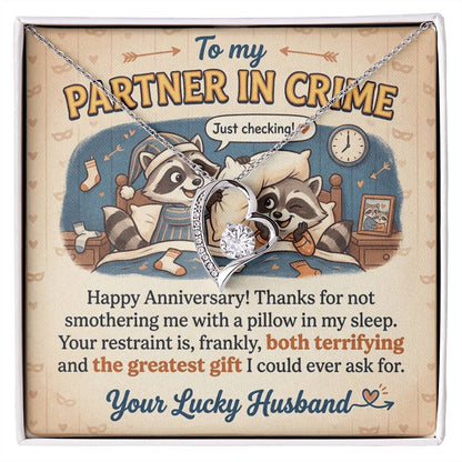 To My Partner In Crime Necklace From Husband, Funny Anniversary Gift for Wife, Romantic Husband to Wife Gift, Love Knot Necklace-LKN62891
