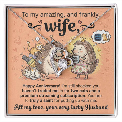 To My Wife Necklace From Husband, Happy Anniversary Gift for Wife, Funny Cat Themed Jewelry Gift, Love Knot Necklace-LKN90364