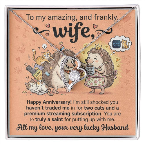 To My Wife Necklace From Husband, Happy Anniversary Gift for Wife, Funny Cat Themed Jewelry Gift, Love Knot Necklace-LKN90364