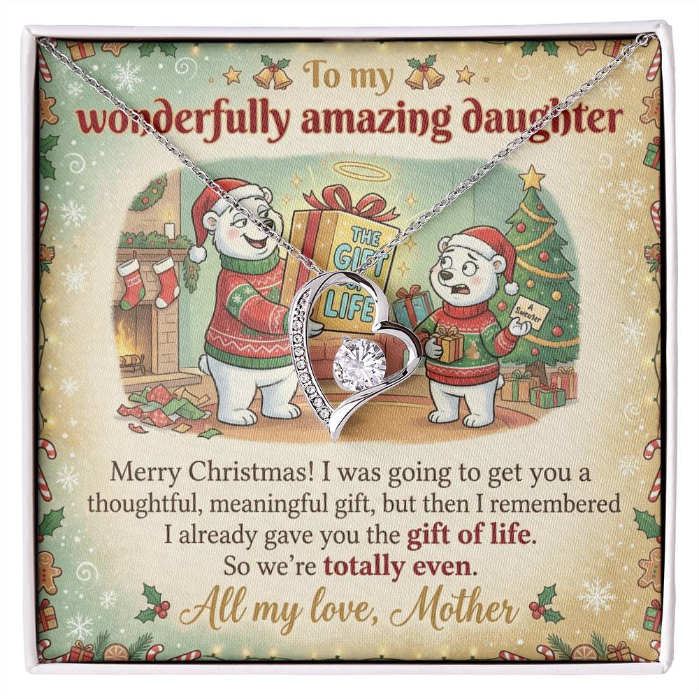 To My Daughter Necklace From Mother, Funny Christmas Gift, Mom to Daughter Holiday Present, Gift of Life Joke, Love Knot Necklace-LKN47120