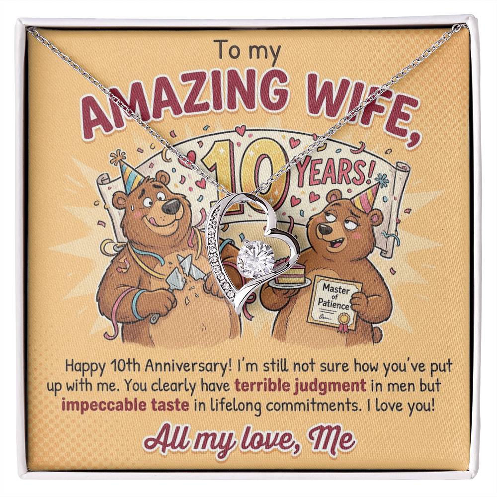 To My Wife Necklace From Husband, 10th Anniversary Gift for Her, Funny Romantic Message Card - Love Knot Necklace-LKN83800