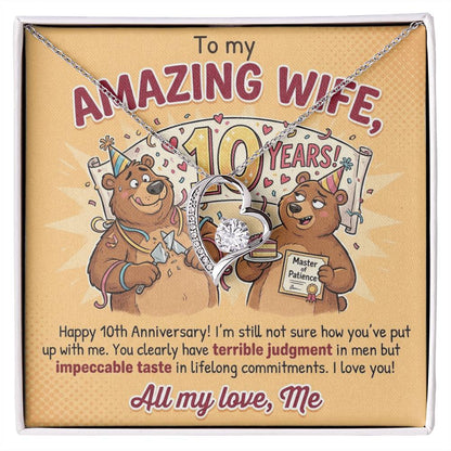 To My Wife Necklace From Husband, 10th Anniversary Gift for Her, Funny Romantic Message Card - Love Knot Necklace-LKN83800