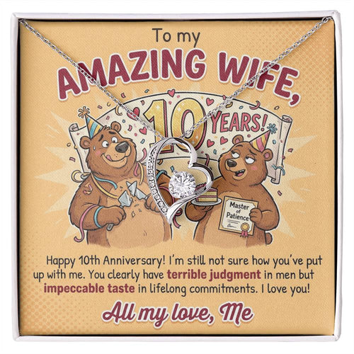 To My Wife Necklace From Husband, 10th Anniversary Gift for Her, Funny Romantic Message Card - Love Knot Necklace-LKN83800