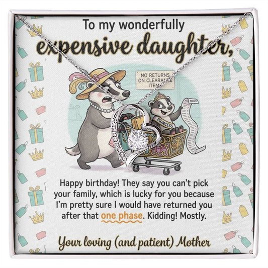To My Daughter Necklace From Mother, Funny Happy Birthday Gift, Sentimental Gift for Daughter from Mom, Expensive Daughter, Love Knot Necklace-LKN83459