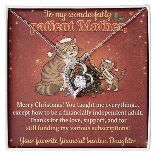 To My Mother Necklace From Daughter, Funny Christmas Gift for Mom, Humorous Xmas Present, Love Knot Necklace-LKN91310