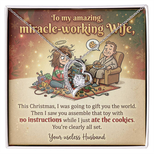 To My Wife Necklace From Husband, Funny Christmas Gift For Her, Miracle-Working Wife, Holiday Gift, Love Knot Necklace-LKN55827