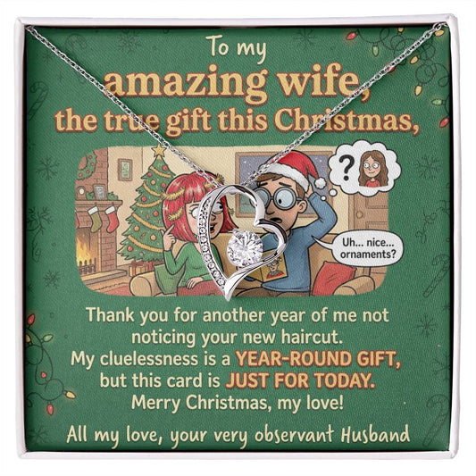 To My Wife Necklace From Husband, Funny Christmas Gift, The True Gift This Christmas, Humorous Wife Gift, Love Knot Necklace-LKN79300