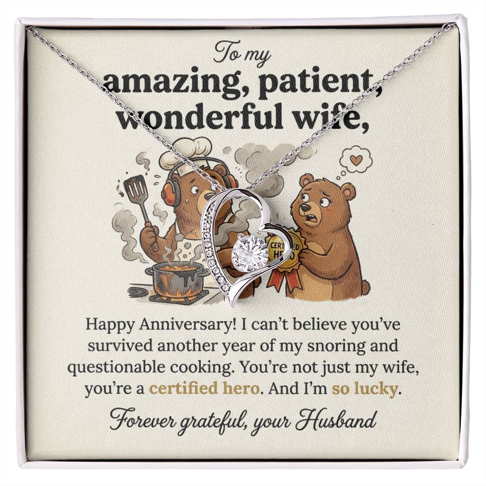 To My Wife Necklace From Husband, Funny Anniversary Gift, Certified Hero Wife Present, Love Knot Necklace-LKN59487
