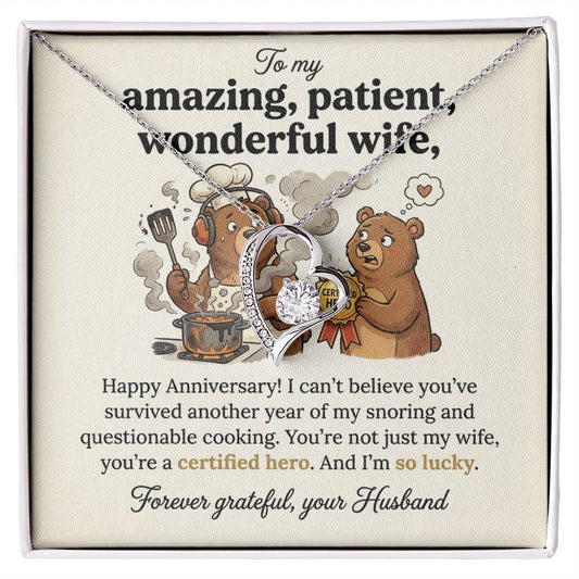 To My Wife Necklace From Husband, Funny Anniversary Gift, Certified Hero Wife Present, Love Knot Necklace-LKN59487