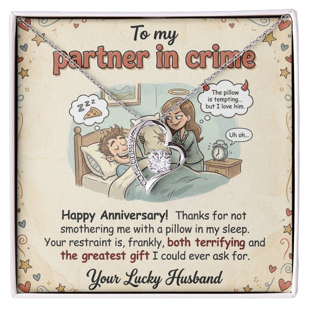 To My Partner In Crime Necklace From Husband, Funny Anniversary Gift For Wife, Love Knot Necklace-LKN96079