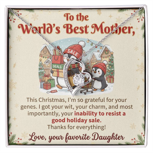 To My Mother Necklace From Daughter, Funny Christmas Gift For Mom, World's Best Mother, Birthday Gift Idea, Love Knot Necklace-LKN25516