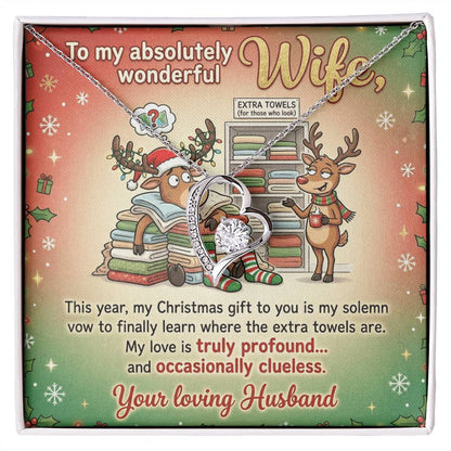To My Wife Necklace From Husband, Funny Christmas Gift for Her - Extra Towels Joke, Love Knot Necklace-LKN33390