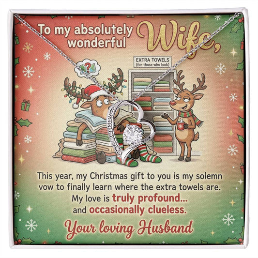 To My Wife Necklace From Husband, Funny Christmas Gift for Her - Extra Towels Joke, Love Knot Necklace-LKN33390
