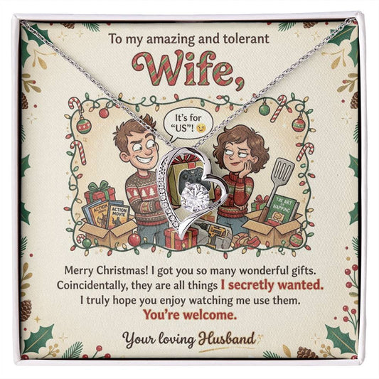 To My Wife Necklace From Husband, Funny Christmas Gift for Your Amazing and Tolerant Wife, Holiday Gift Idea, Love Knot Necklace-LKN59643