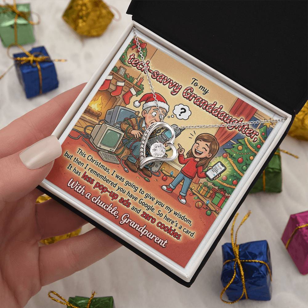 To My Granddaughter Necklace From Grandparent - Funny Christmas Gift, Humorous Tech-Savvy Granddaughter Xmas Present - Love Knot Necklace-LKN45469