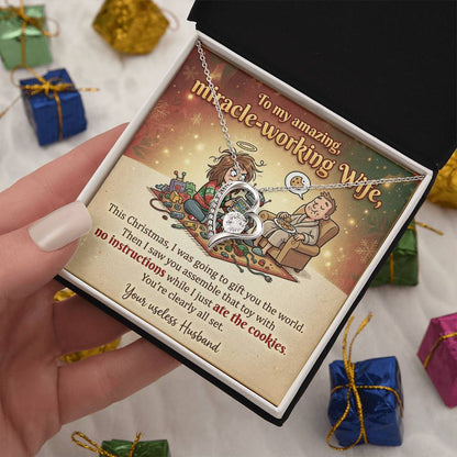 To My Wife Necklace From Husband, Funny Christmas Gift For Her, Miracle-Working Wife, Holiday Gift, Love Knot Necklace-LKN55827