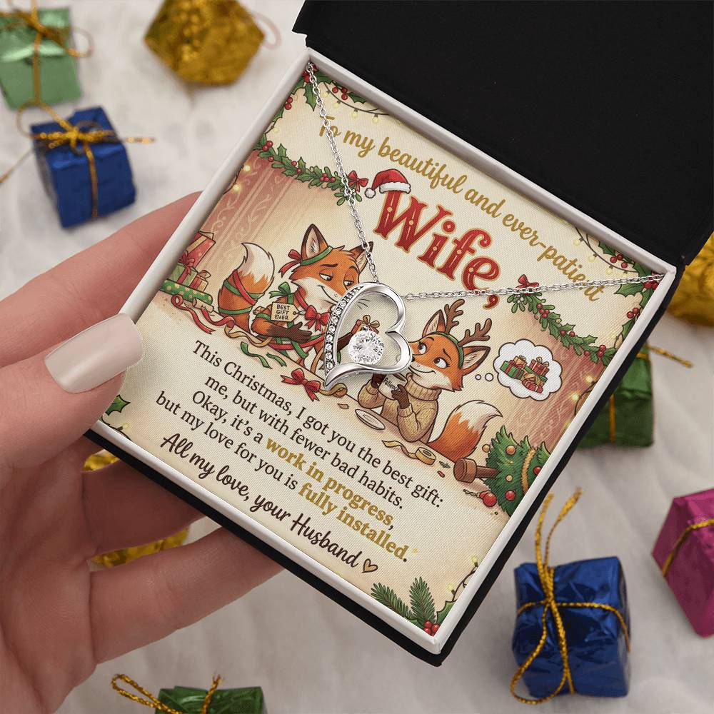 To My Wife Necklace From Husband, Funny Christmas Gift, Holiday Jewelry, Gift for Ever-Patient Wife - Love Knot Necklace-LKN16772