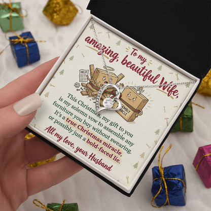 To My Wife Necklace From Husband, Funny Christmas Gift For Her, Christmas Miracle Present, Love Knot Necklace-LKN22909