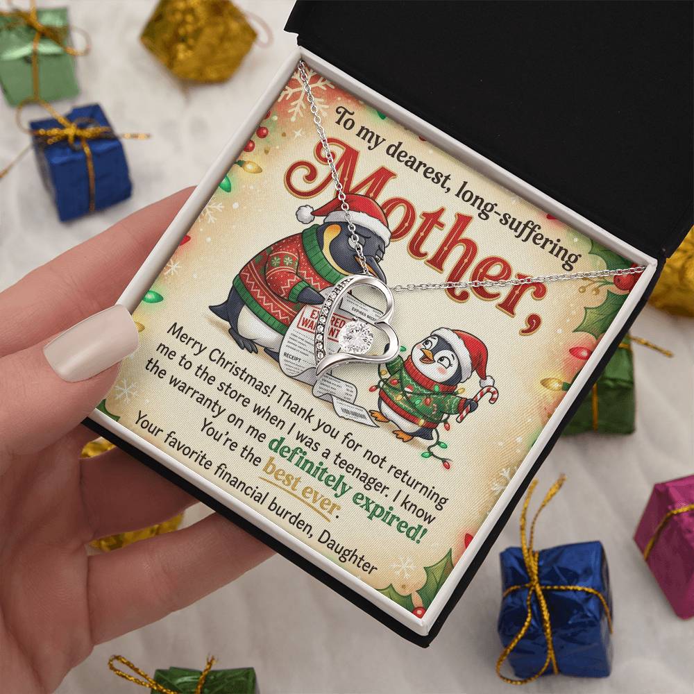 To My Mother Necklace From Daughter, Funny Christmas Gift For Mom, Birthday Present, Best Mom Ever Gift - Love Knot Necklace-LKN75077