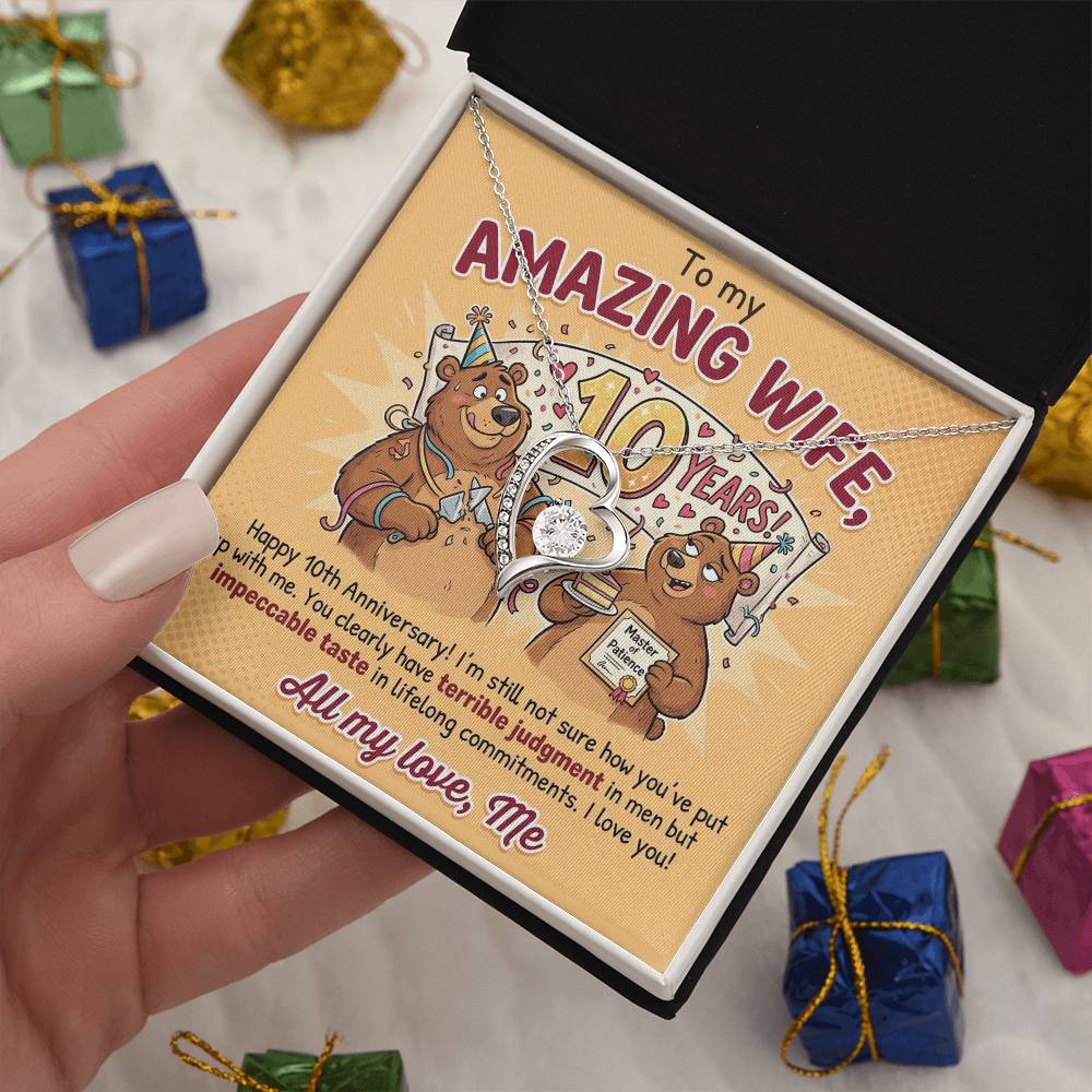 To My Wife Necklace From Husband, 10th Anniversary Gift for Her, Funny Romantic Message Card - Love Knot Necklace-LKN83800