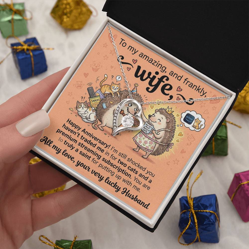 To My Wife Necklace From Husband, Happy Anniversary Gift for Wife, Funny Cat Themed Jewelry Gift, Love Knot Necklace-LKN90364