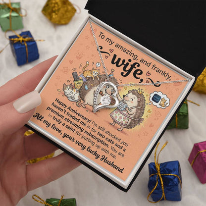 To My Wife Necklace From Husband, Happy Anniversary Gift for Wife, Funny Cat Themed Jewelry Gift, Love Knot Necklace-LKN90364