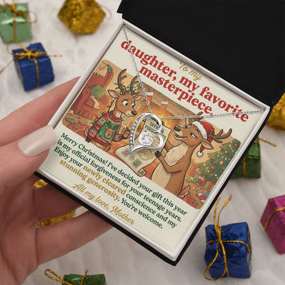 To My Daughter Necklace From Mother, Funny Christmas Gift, Official Forgiveness For Teenage Years, Gift for Daughter, Love Knot Necklace-LKN12006