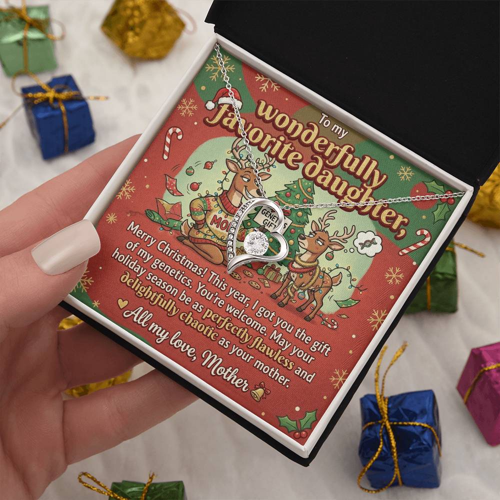 To My Daughter Necklace From Mother, Funny Christmas Gift, Holiday Gift for Daughter, Humorous Message Card, Love Knot Necklace-LKN64727