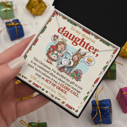 To My Daughter Necklace From Mother, Funny Christmas Gift, Hilarious Teenage Years Message, Act of Grace, Love Knot Necklace-LKN38581