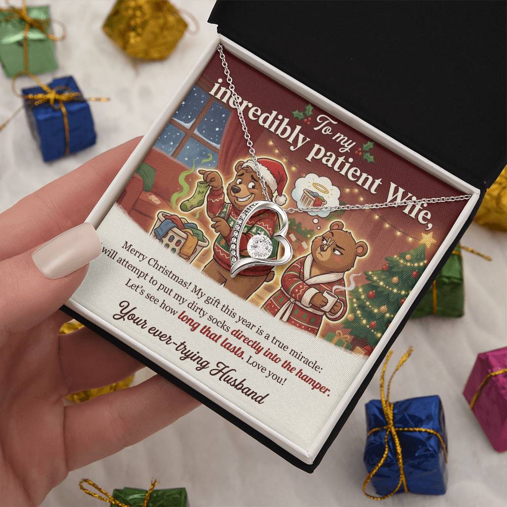 To My Incredibly Patient Wife Necklace From Husband, Funny Christmas Gift, Humorous Holiday Present - Love Knot Necklace-LKN90892