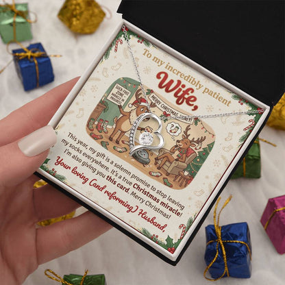 To My Wife Necklace From Husband, Funny Christmas Gift for My Patient Wife, Holiday Jewelry Gift, Love Knot Necklace-LKN82596