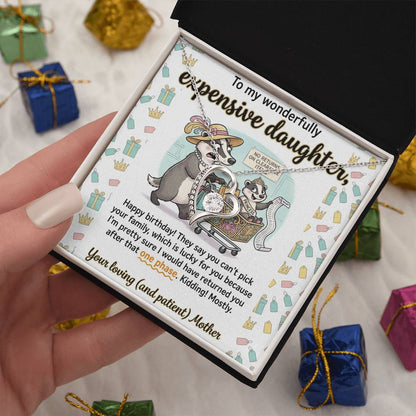 To My Daughter Necklace From Mother, Funny Happy Birthday Gift, Sentimental Gift for Daughter from Mom, Expensive Daughter, Love Knot Necklace-LKN83459