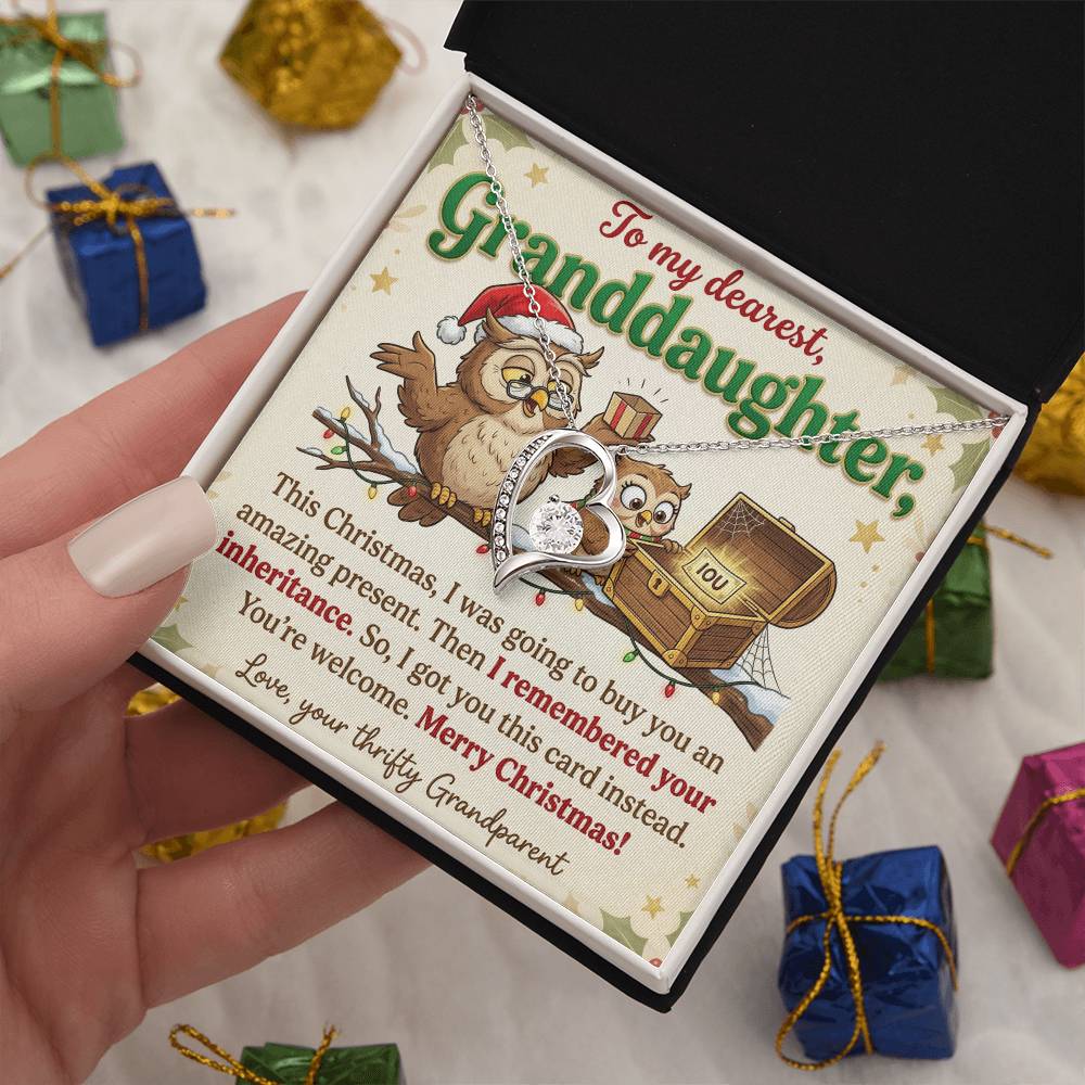 To My Granddaughter Necklace From Grandparent - Funny Christmas Gift, Thrifty Grandparent Inheritance Joke, Love Knot Necklace-LKN22401