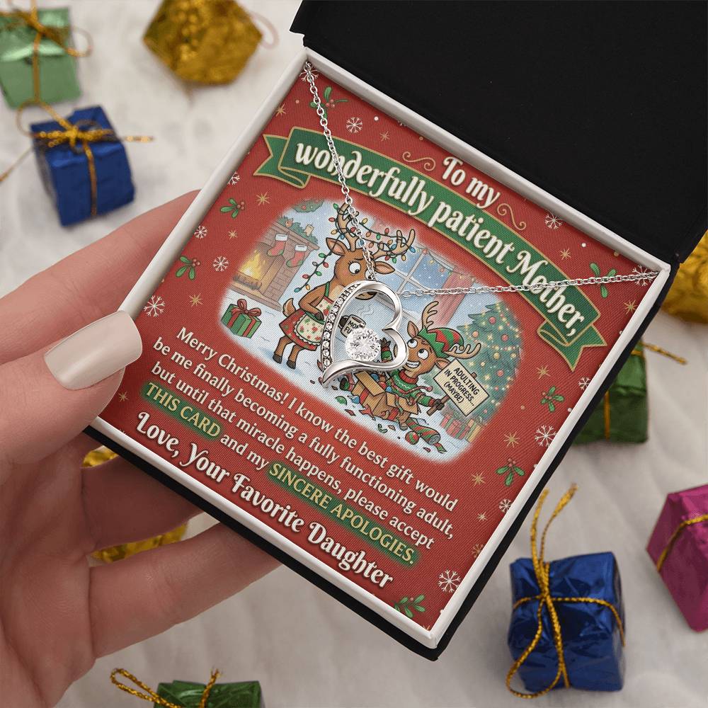 To My Mother Necklace From Daughter, Funny Christmas Gift for Mom, Adulting In Progress - Love Knot Necklace-LKN99492