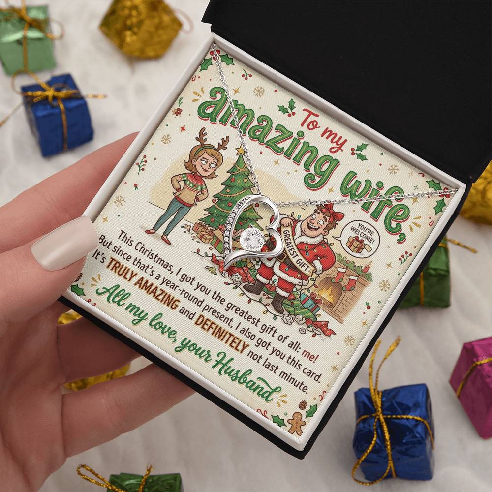 To My Wife Necklace From Husband, Funny Christmas Gift For Her, Xmas Gift For Amazing Wife, Love Knot Necklace-LKN90761