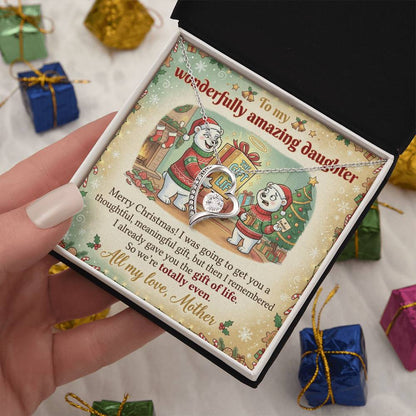 To My Daughter Necklace From Mother, Funny Christmas Gift, Mom to Daughter Holiday Present, Gift of Life Joke, Love Knot Necklace-LKN47120