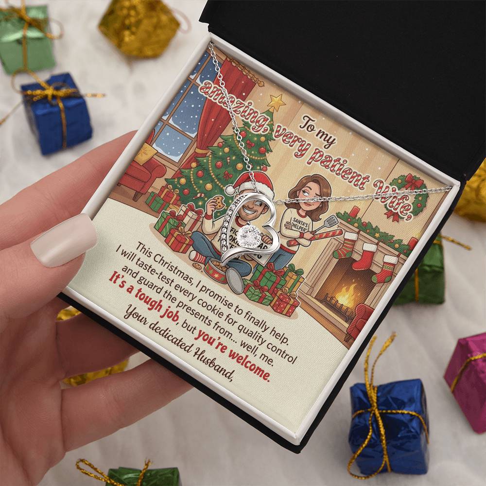 To My Wife Necklace From Husband, Funny Christmas Gift for Her, Holiday Present, Amazing Patient Wife Gift - Love Knot Necklace-LKN70058