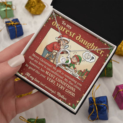 To My Daughter Necklace From Mother, Funny Christmas Gift, Unconditional Love, Holiday Present for Daughter - Love Knot Necklace-LKN99362