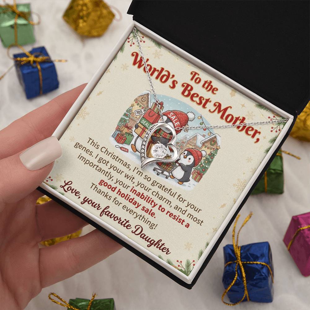 To My Mother Necklace From Daughter, Funny Christmas Gift For Mom, World's Best Mother, Birthday Gift Idea, Love Knot Necklace-LKN25516