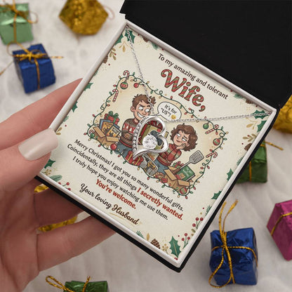 To My Wife Necklace From Husband, Funny Christmas Gift for Your Amazing and Tolerant Wife, Holiday Gift Idea, Love Knot Necklace-LKN59643