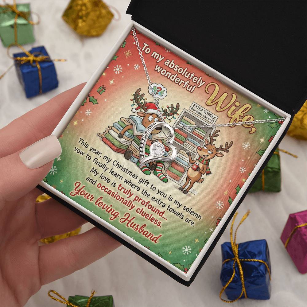 To My Wife Necklace From Husband, Funny Christmas Gift for Her - Extra Towels Joke, Love Knot Necklace-LKN33390