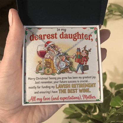 To My Dearest Daughter Necklace From Mother, Funny Christmas Gift, Humorous Xmas Present for Her, Future Success Gift, Love Knot Necklace-LKN56173