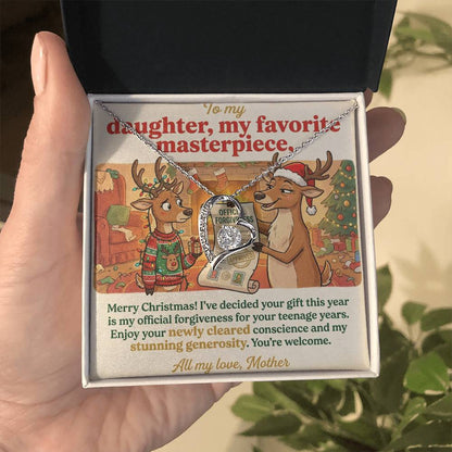 To My Daughter Necklace From Mother, Funny Christmas Gift, Official Forgiveness For Teenage Years, Gift for Daughter, Love Knot Necklace-LKN12006