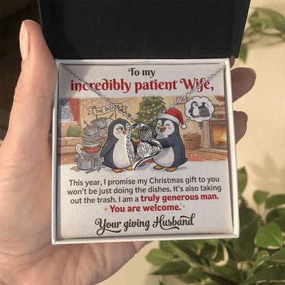 To My Wife Necklace From Husband, Funny Christmas Gift for Incredibly Patient Wife, Love Knot Necklace-LKN13588