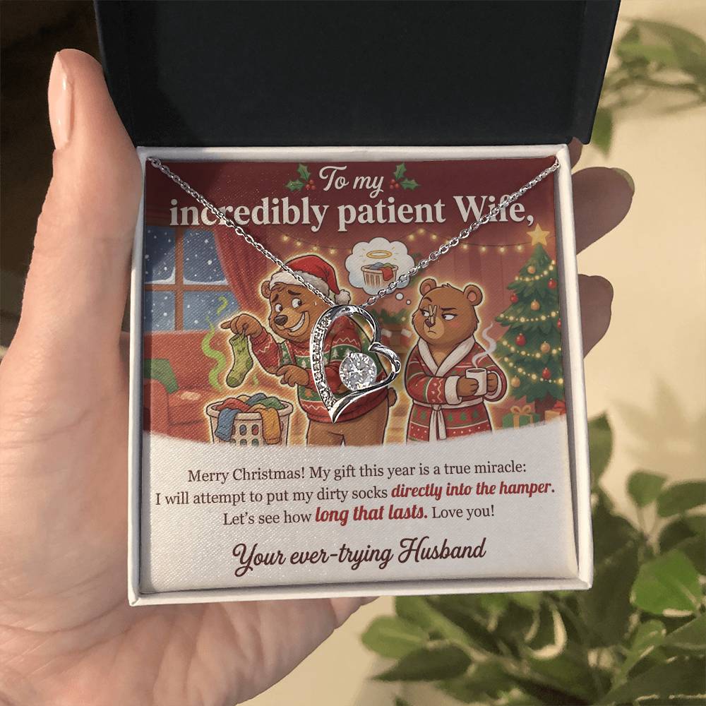 To My Incredibly Patient Wife Necklace From Husband, Funny Christmas Gift, Humorous Holiday Present - Love Knot Necklace-LKN90892