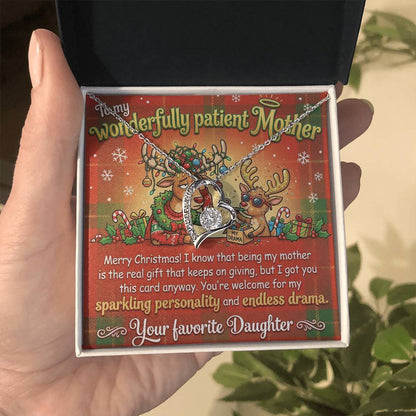 To My Mother Necklace From Daughter, Funny Christmas Gift for Mom, Holiday Jewelry Gift, Endless Drama - Love Knot Necklace-LKN21923