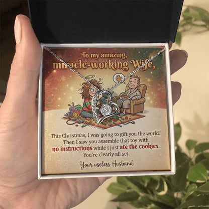 To My Wife Necklace From Husband, Funny Christmas Gift For Her, Miracle-Working Wife, Holiday Gift, Love Knot Necklace-LKN55827