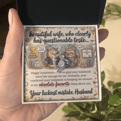 To My Wife Necklace From Husband, Funny Anniversary Gift For Her, Love Knot Necklace-LKN88044